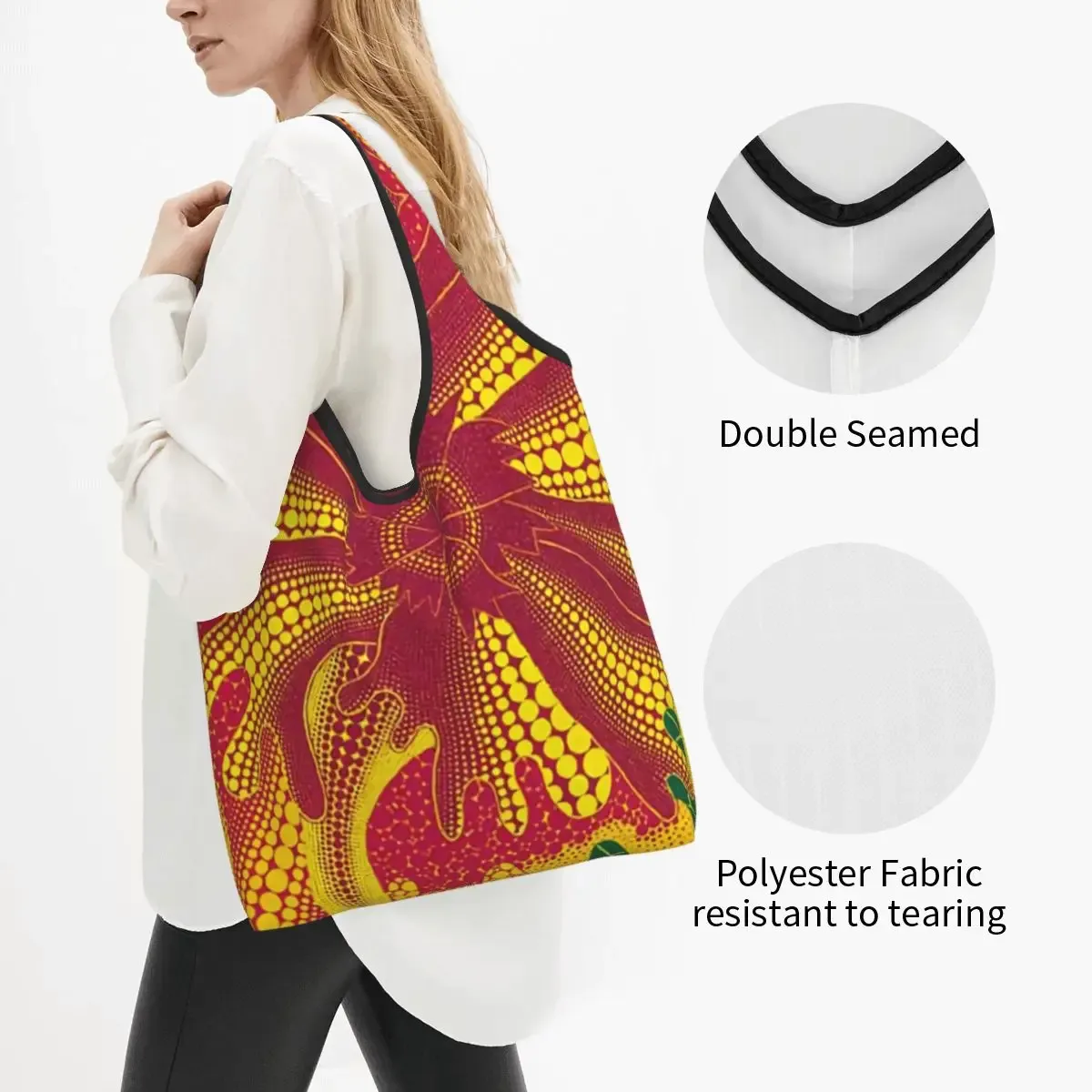 yayoi kusama-sac fourre-tout d'épicerie pour femme, sac à provisions, sacs à provisions, sac à main de grande 