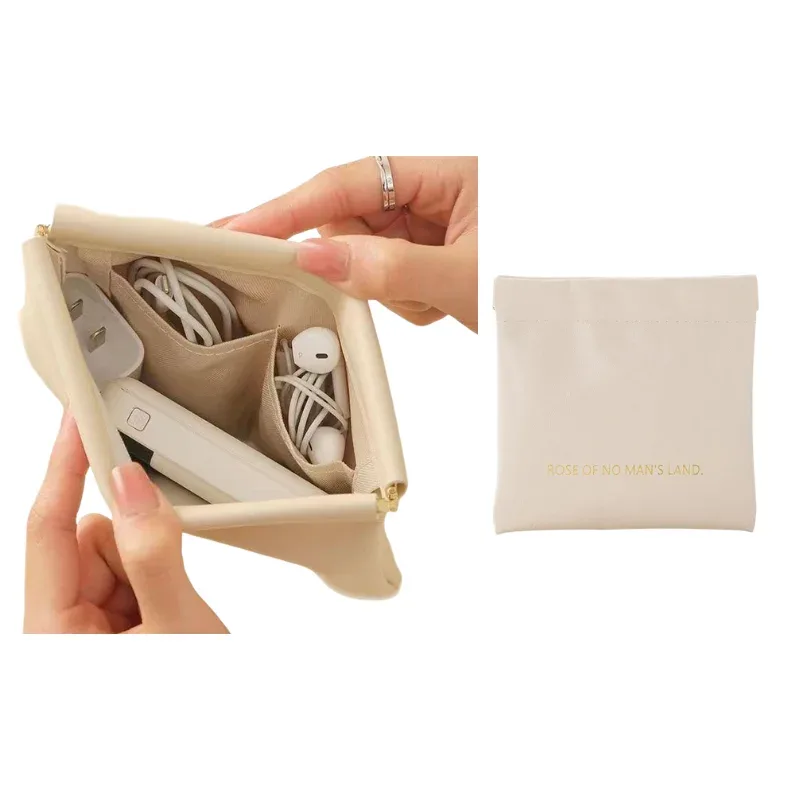mini sac de rangement automatique à ressort en silicone, pochette de maquillage portable, étanche, pour écouteurs, chargeurs et câbles