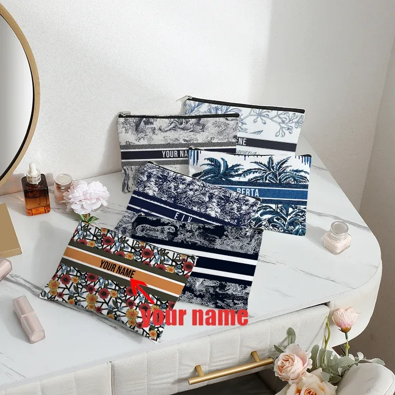Sac de maquillage avec nom personnalisé, cadeau de demoiselle d'honneur, organisateur de cosmétiques de voyage, sac latéral en toile pour dames, trousse à crayons, porte-monnaie de rangement 25