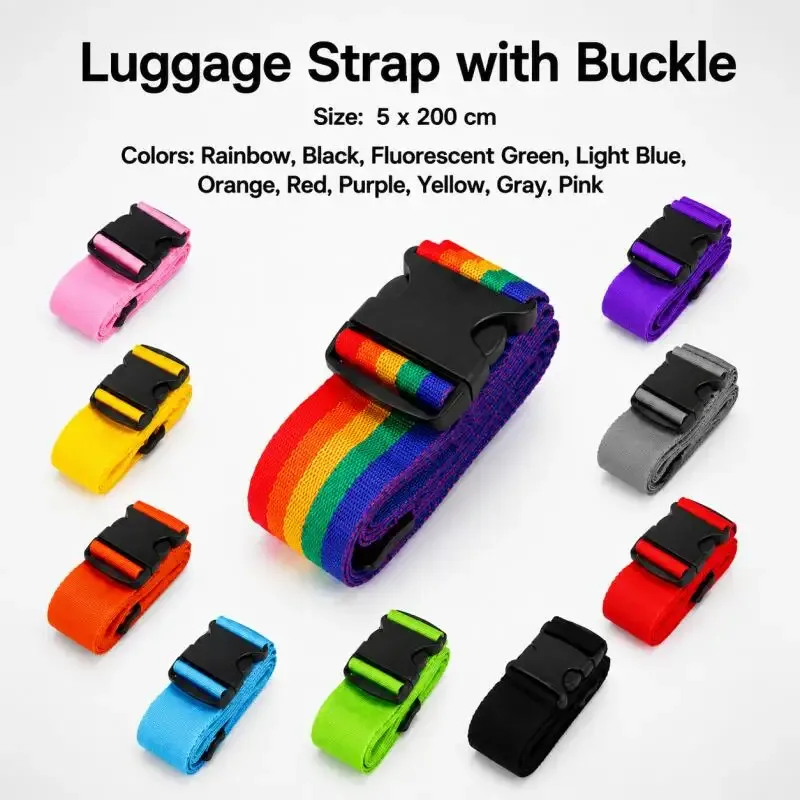 1 sangle de bagage en nylon réglable avec boucles pour valise, ceinture de transport, accessoires de voyage, sangle de fixation pour valise