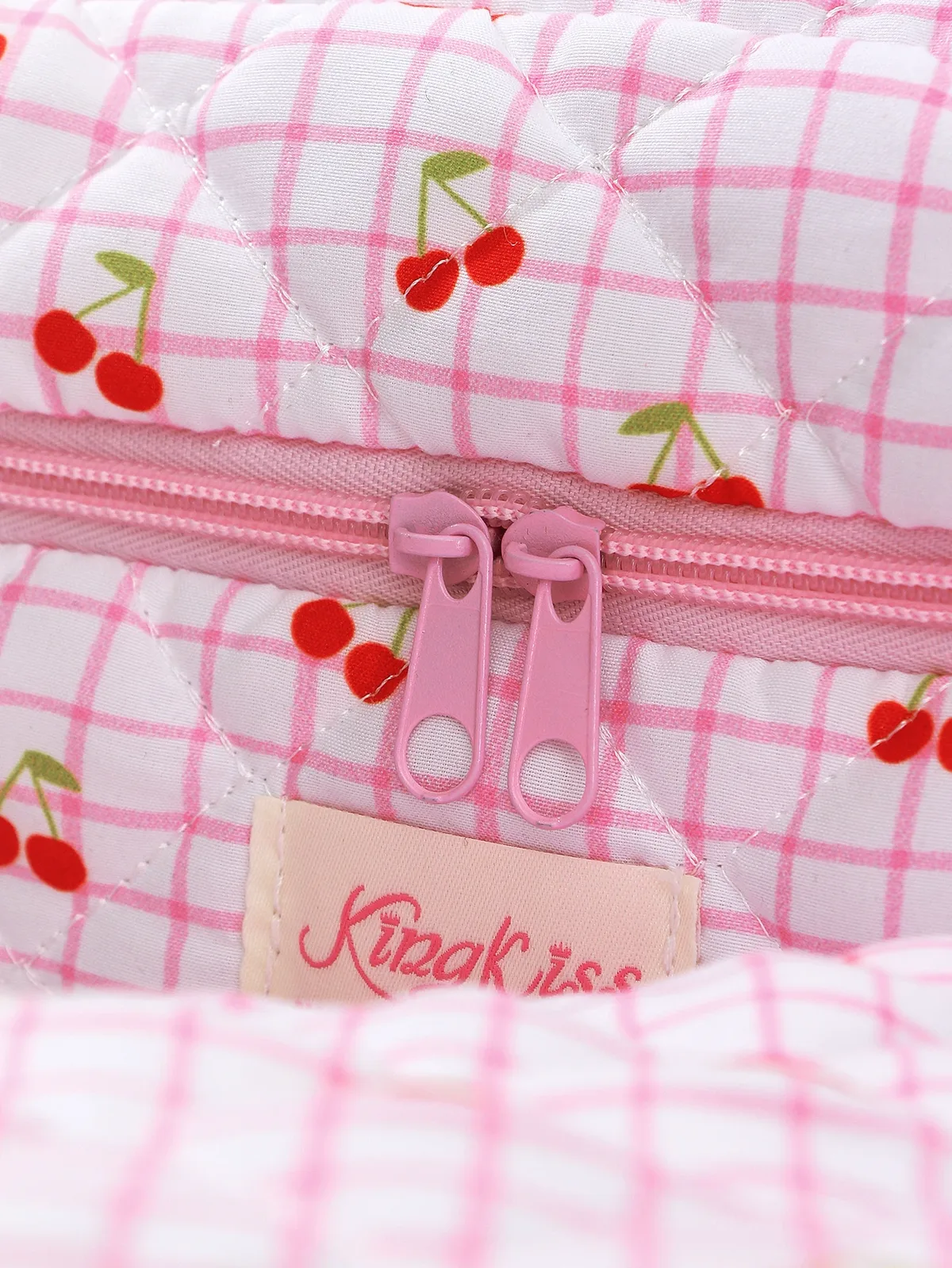 grand sac de maquillage matelassé cerise rose 1 pièce/ensemble, trousse de maquillage mignonne, trousse de maquillage de voyage, trousse de rangement de maquillage pour femmes et filles