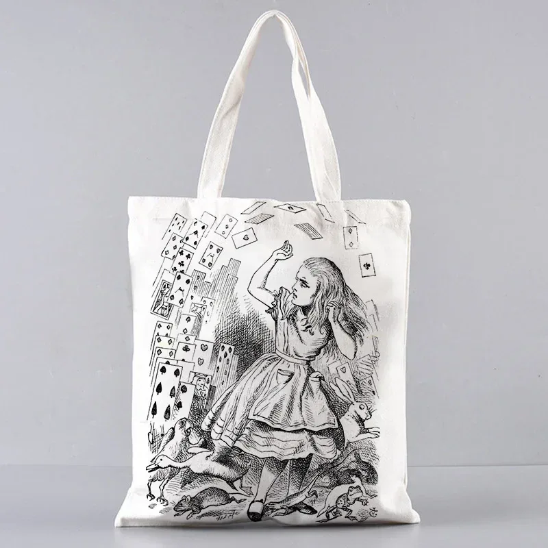 sac fourre-tout en toile alice au pays des merveilles, sac à main à bandoulière pour femmes, sac à livres portable pour étudiants, sac de courses quotidien pour filles