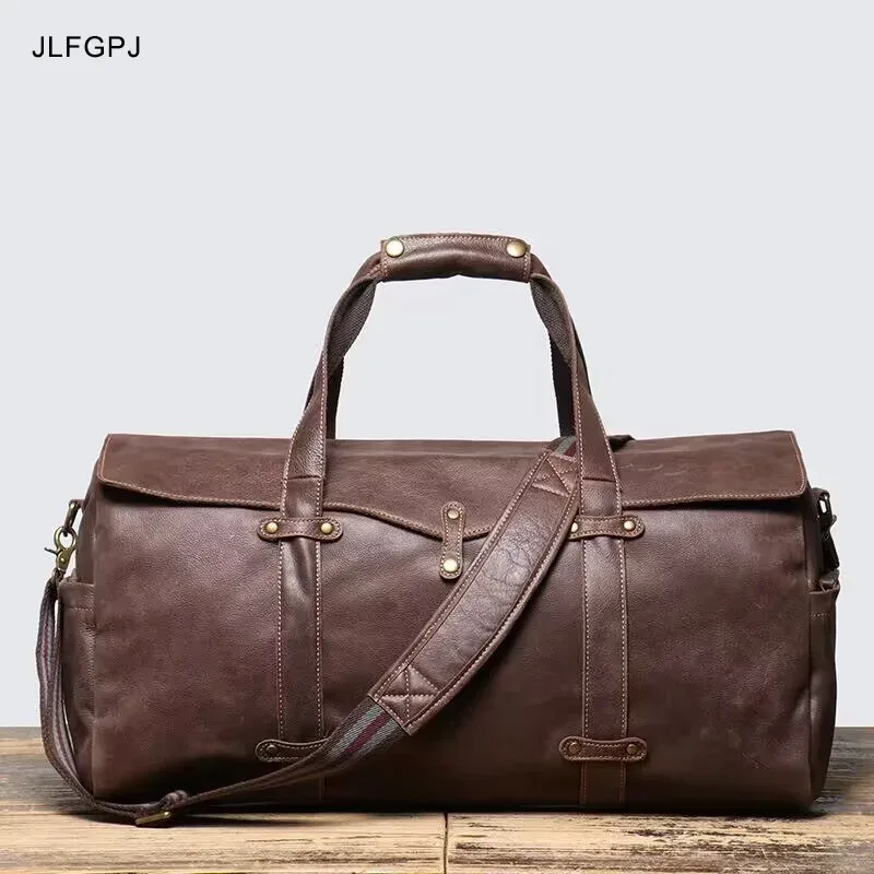 Sac de voyage à main en cuir givré pour hommes, pour l'extérieur, courte Distance, couche supérieure rétro en cuir de vache, sac à bandoulière pliable de grande capacité