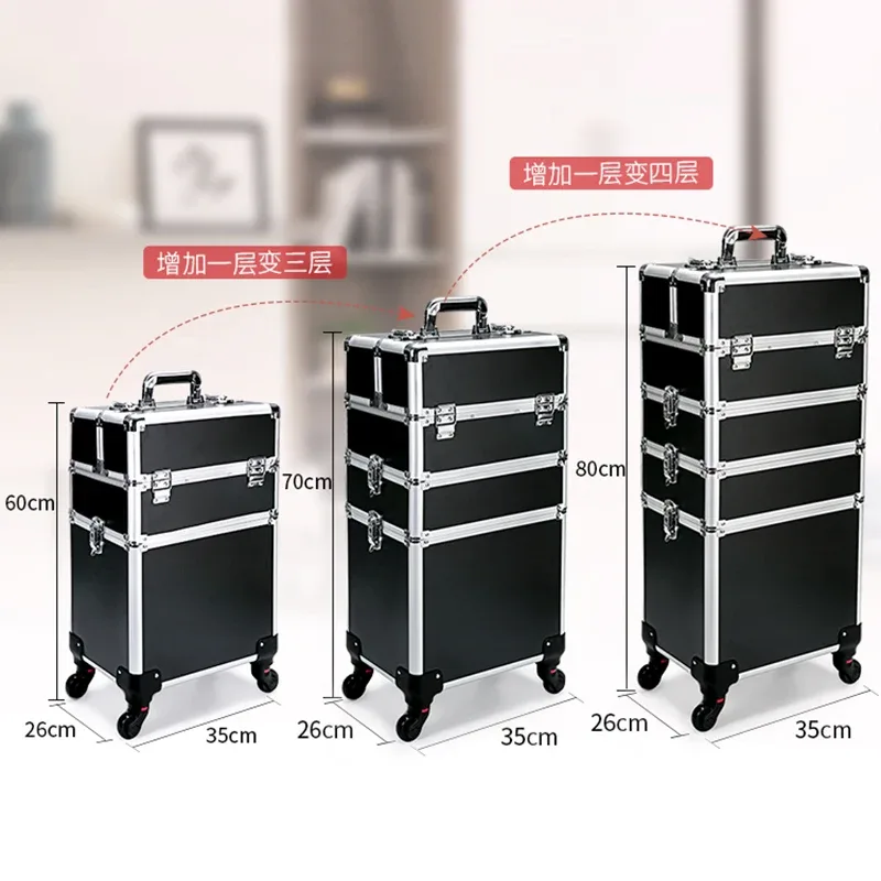 valise de maquillage professionnelle, chariot cosmétique portable, boîte à bagages, tatouage des ongles, boîte à outils de beauté aviation, 2 couches, 3/4 couches