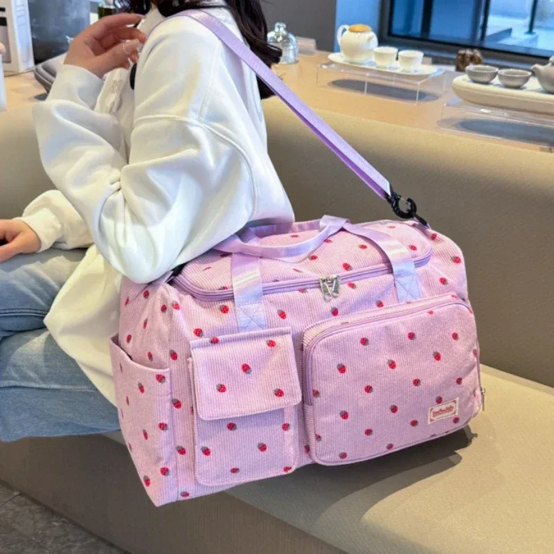 sac fourre-tout de voyage en velours côtelé, sac de voyage de grande capacité avec compartiment à chaussures, sacs de sport et de fitness pour femmes