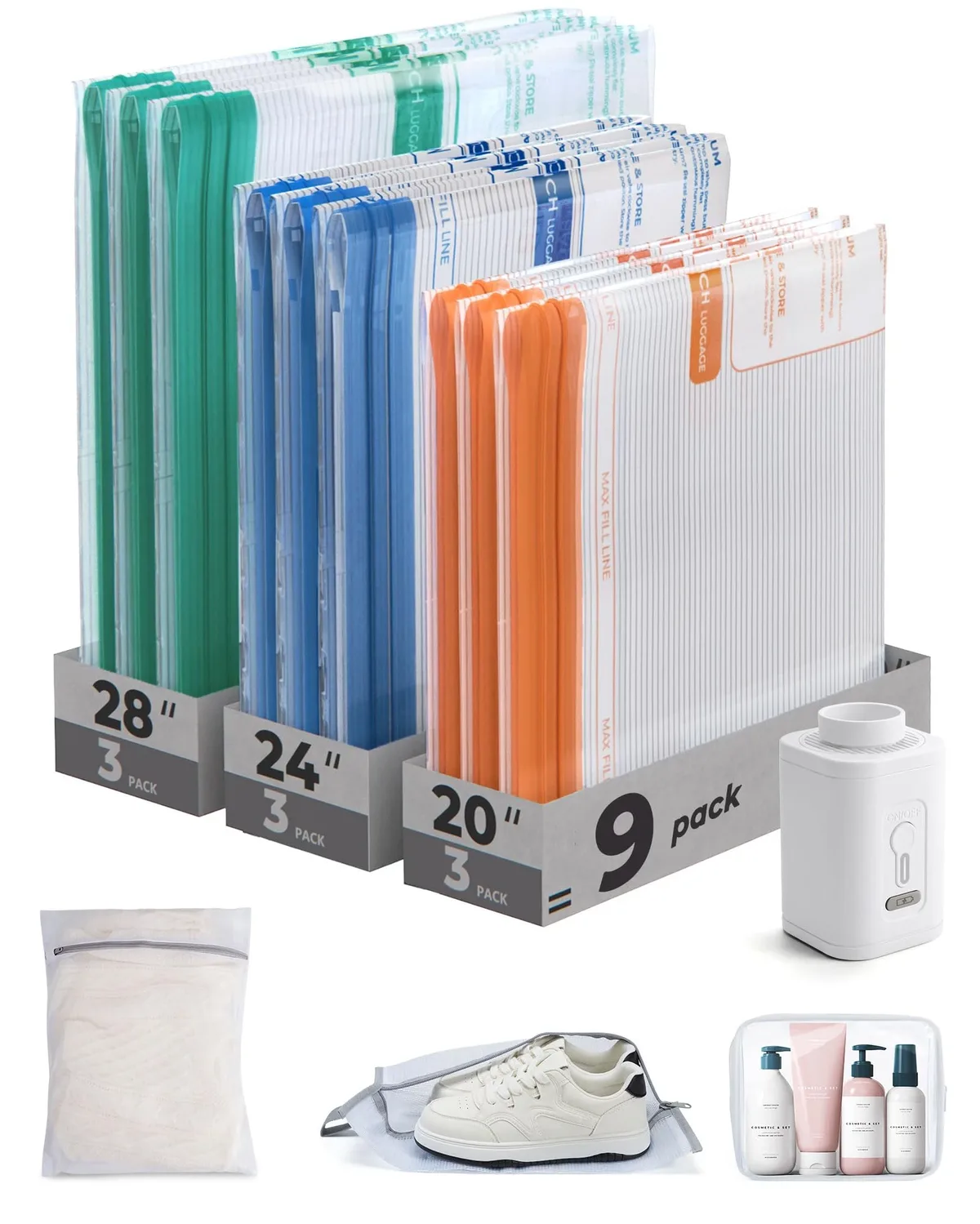 sacs sous vide bagsmart pour le voyage avec pompe à air rechargeable, sacs de compression portables pour économiser de l'espace, sacs sous vide pour vêtements