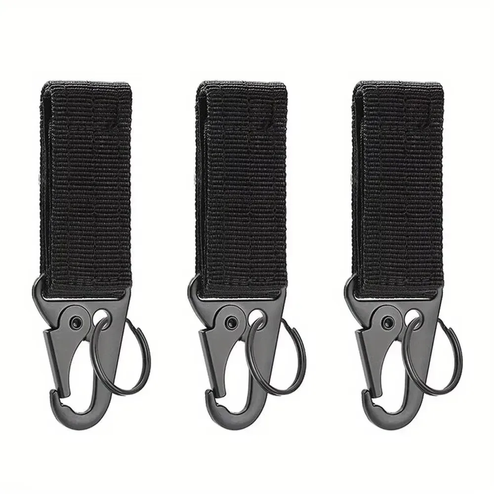 lot de 3 mousquetons tactiques edc pour extérieur, porte-clés en sangle de nylon, support de clés, crochet de ceinture pour sac à dos de camping, boucle de suspension, clip multifonction