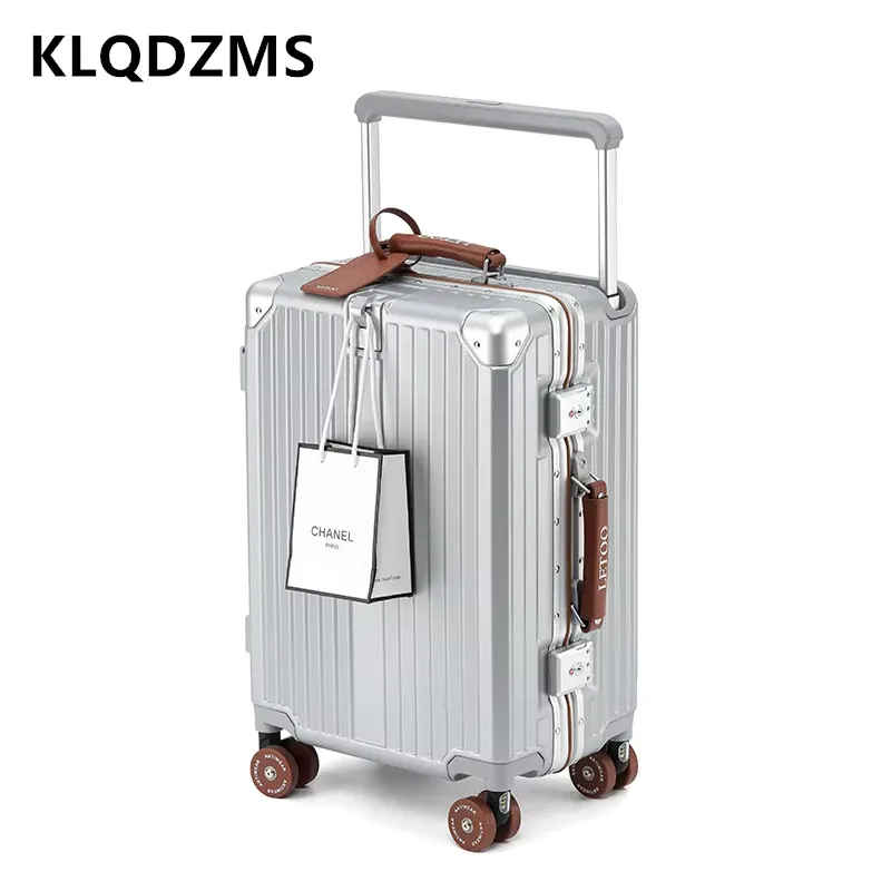 KLQDZMS-Valise de voyage multifonctionnelle, bagage à main, cadre en aluminium, grande capacité, boîte d'embarquement PC, 20 po, 24 po, 28 po