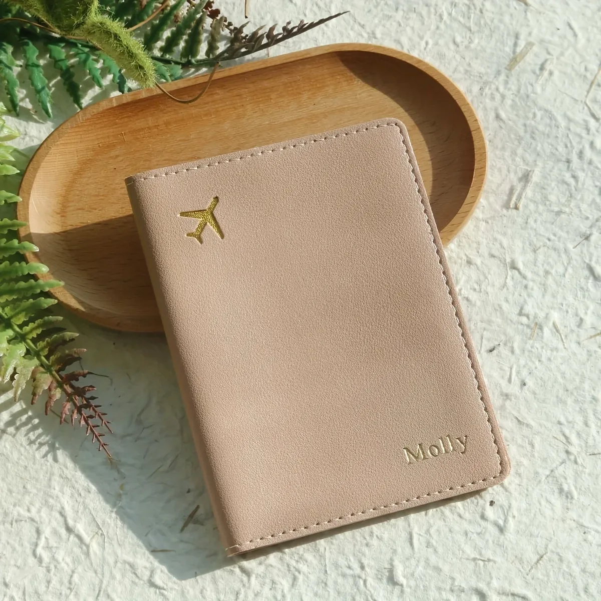 étui de protection personnalisé en cuir pu pour passeport avec lettres dorées, porte-passeport épaissi personnalisé