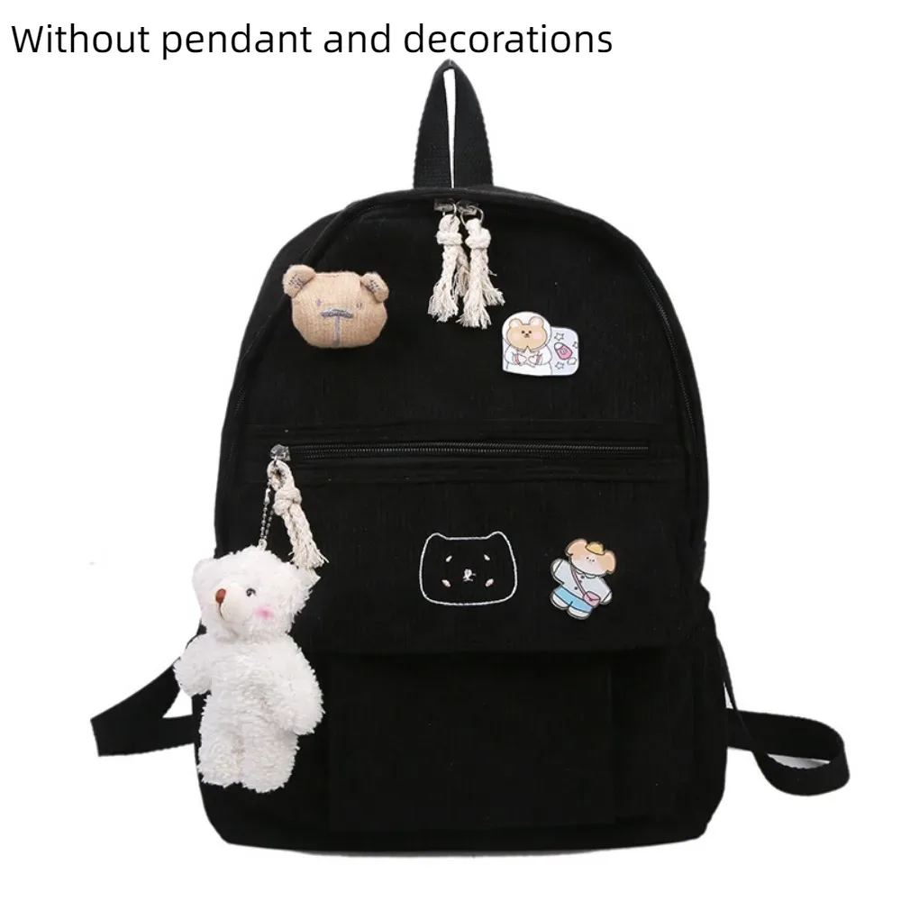 mignon grande capacité femmes sac à dos couleur pure fermeture éclair école sac à dos velours côtelé sac à dos étudiants