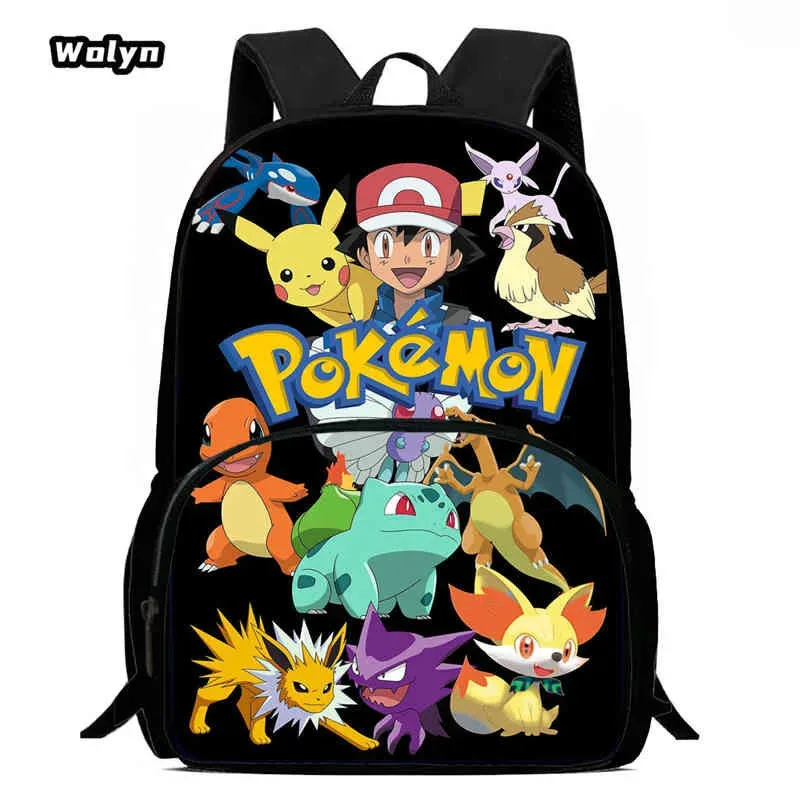sac à dos scolaire pour enfants avec poche avant pour les 6-10 ans, sac d'école imprimé anime pokermom de grande capacité pour garçons et filles