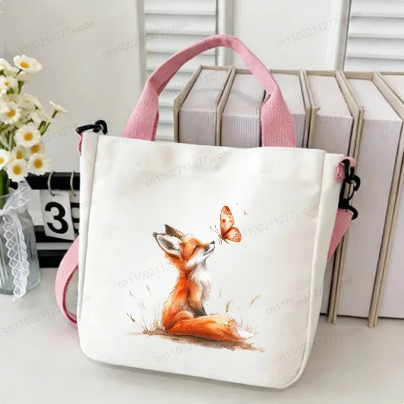 sac à bandoulière en toile motif renard kawaii - sac fourre-tout créatif fantaisie pour femme - sacs à main décontractés légers - sacs de shopping - cadeaux