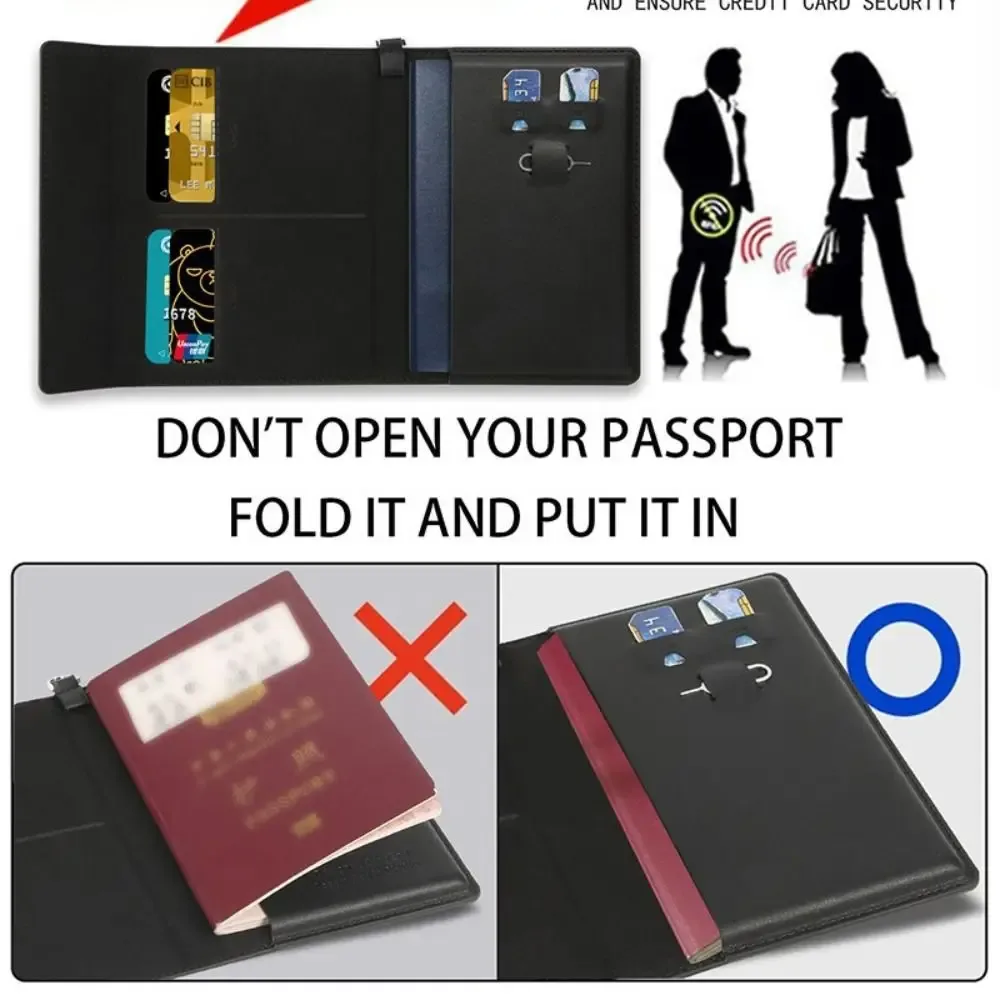 porte-passeport de haute qualité en cuir uni avec blocage rfid, étui de protection pour cartes de voyage, fente pour billets et clip, portefeuilles pour passeports.