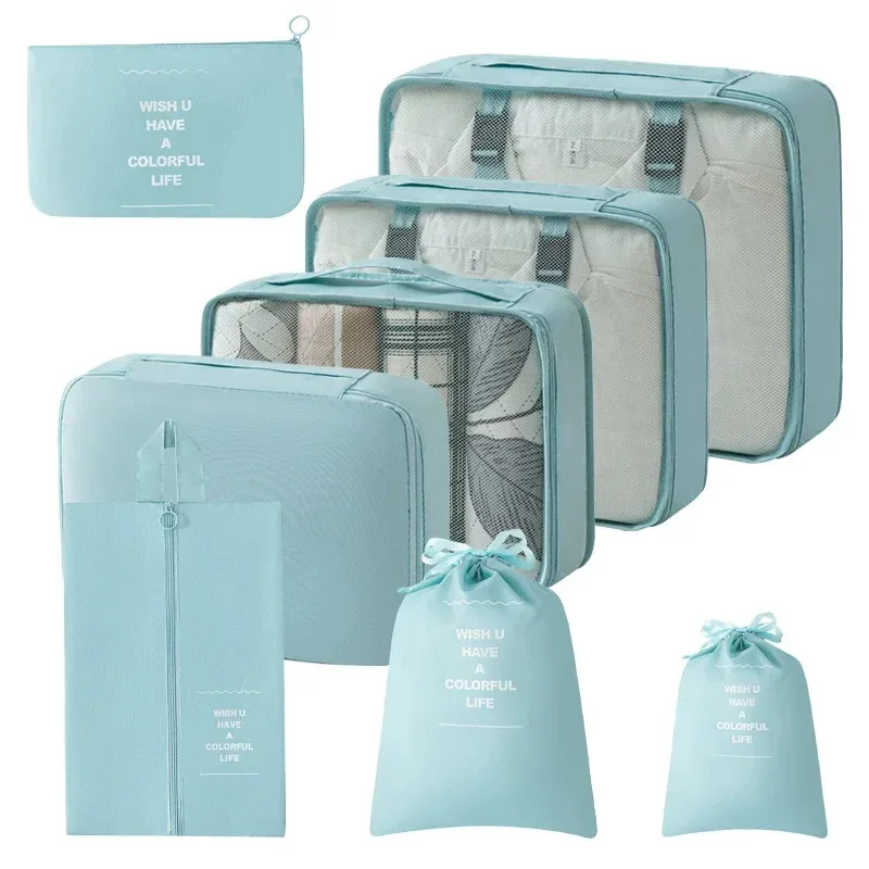ensemble de 8 organiseurs de voyage, cubes de rangement pliables portables pour valises, pour vêtements, chaussures, pochettes de rangement, sacs de rangement pour bagages