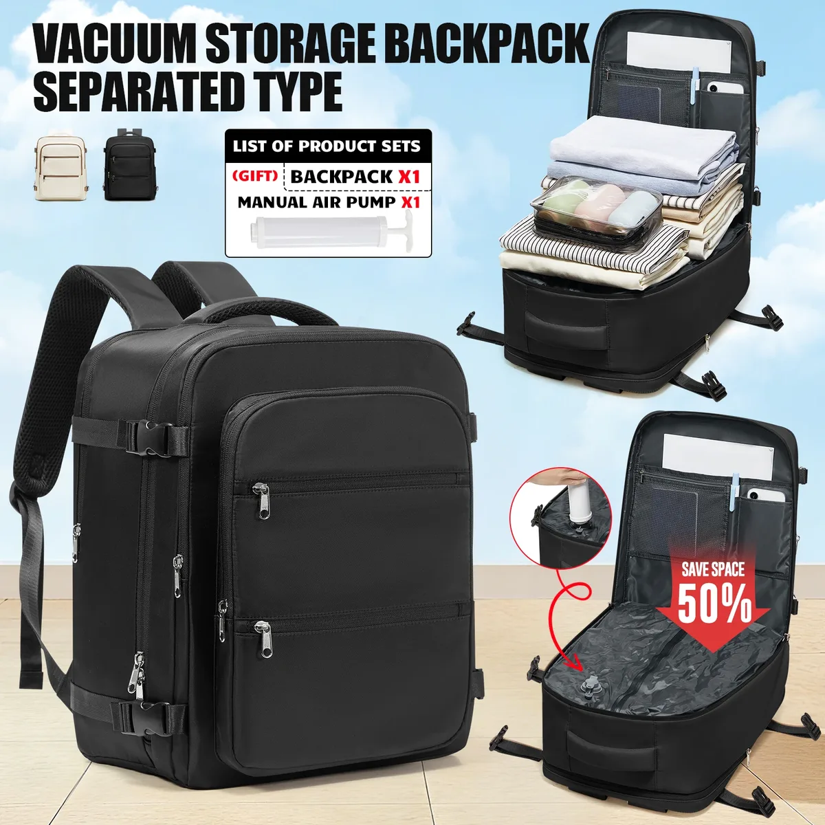 sac de rangement sous vide, sac à dos pour bagages à main ryanair 40x30x20, sac à dos de voyage sous vide, sac à dos de travail pour femmes et hommes, sac pour ordinateur portable