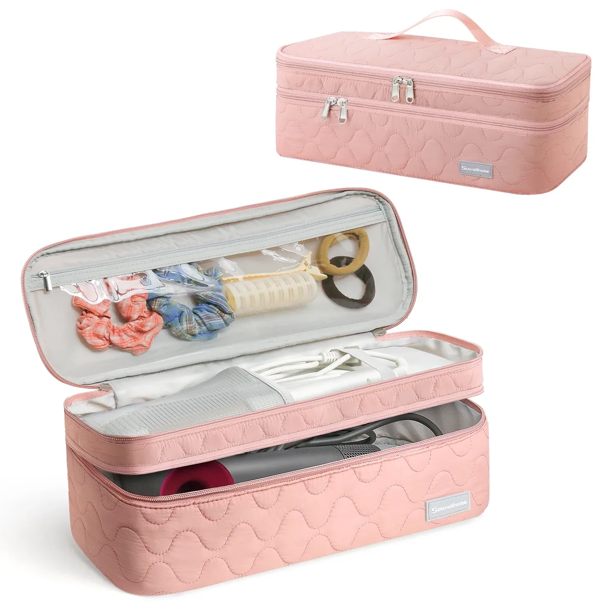 étui pour sèche-cheveux, sac de rangement portable pour outils de coiffure, boîte organisatrice double couche pour fer à boucler, pince et brosse, étui de transport
