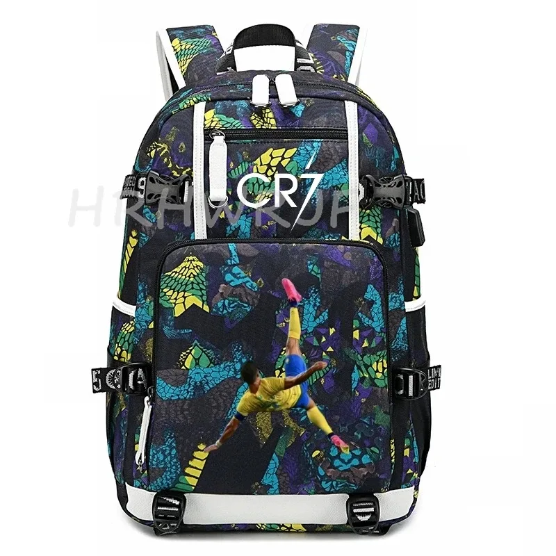 sac à dos camouflage cr7 pour ordinateur portable, sac à dos de randonnée, sacs d'école de 18 pouces, sacs d'école imperméables usb de grande capacité, sac à dos mochilas