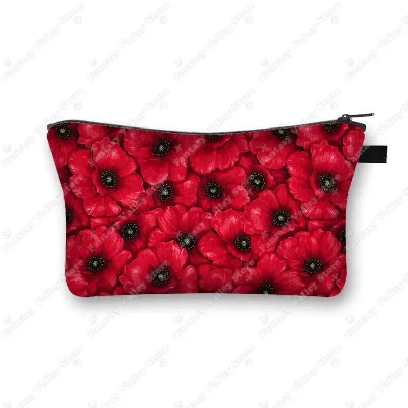 belle trousse à cosmétiques à imprimé de coquelicot rouge pour femmes, petite pochette, organisateurs d'articles de toilette, sacs à cosmétiques hip hop, trousse de maquillage mignonne