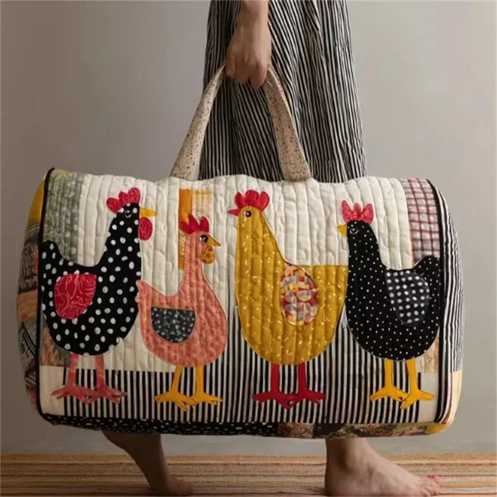 sac de voyage matelassé gf funny art à imprimé poulet, style bohème 2026, personnalisé, fourre-tout de voyage pour femmes et hommes, sac de week-end