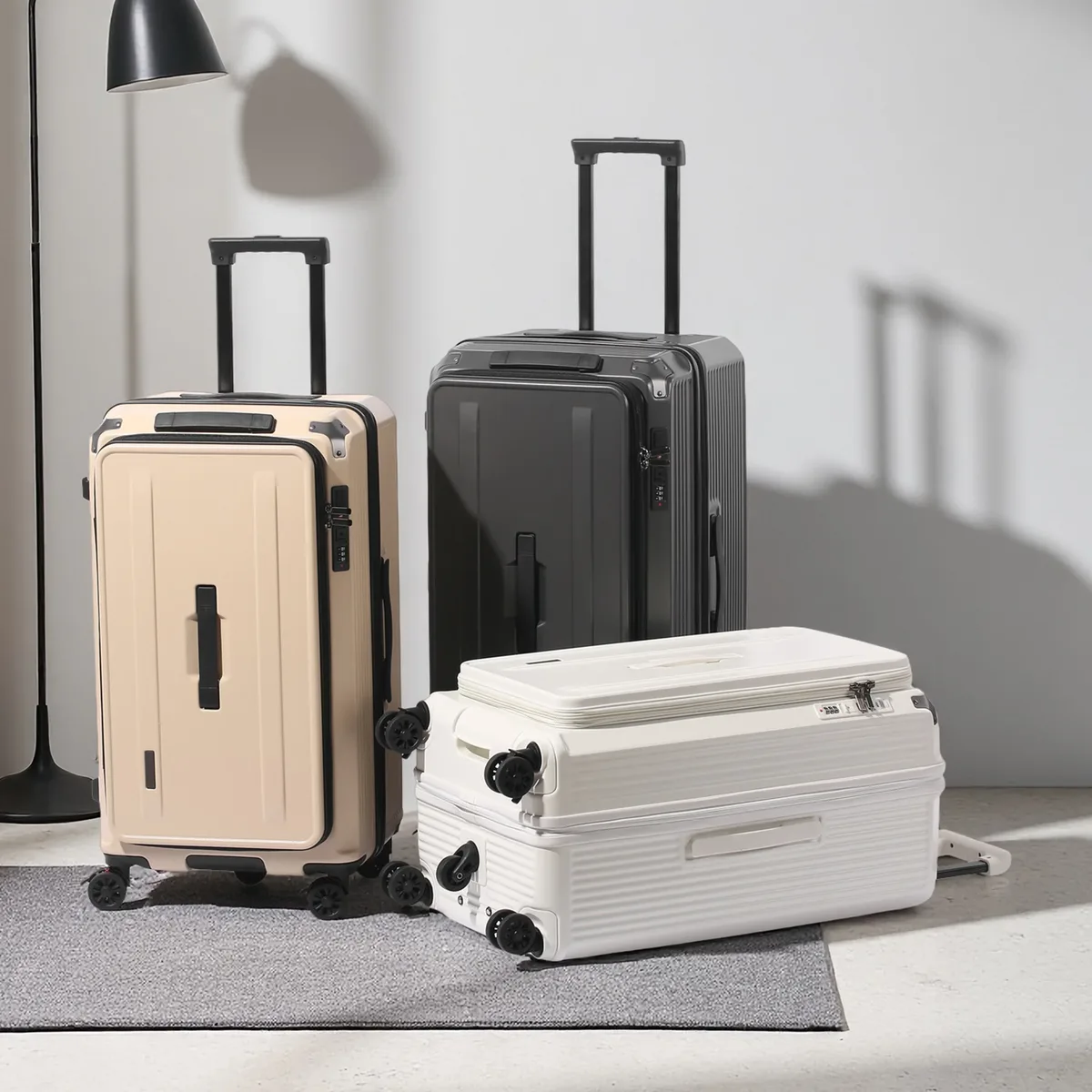 valise pc multifonctionnelle extensible avec serrure tsa, port usb type-c, roues antichoc, ouverture frontale, bagage cabine à roulettes