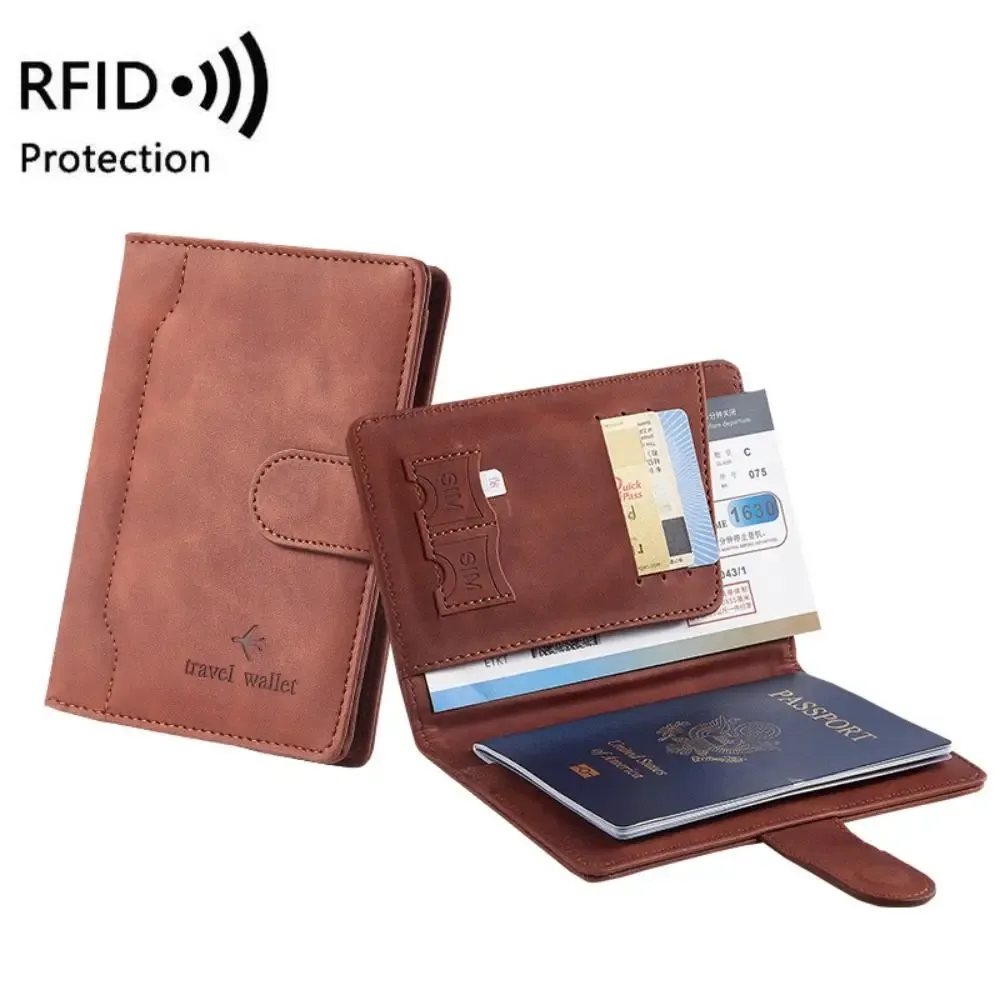 nouveau porte-passeport de couleur unie, blocage rfid, fente pour billet, clip, housse de protection, sac pour cartes de voyage en cuir