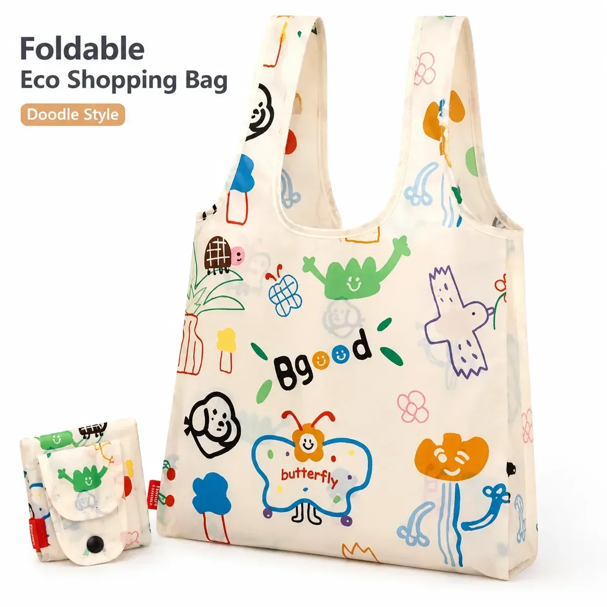 Sac de shopping pliable coloré Dopamine, sac écologique mignon avec poignée souple et robuste, sac de rangement de voyage polyvalent