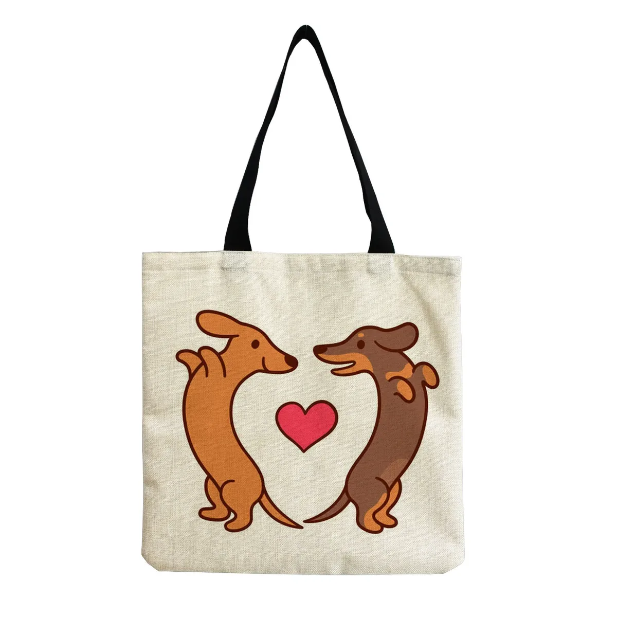 sac à bandoulière pour femme motif chien saucisse mignon, sac fourre-tout rétro littéraire, sac à main simple grande capacité, sac de shopping décontracté pour femme, vintage