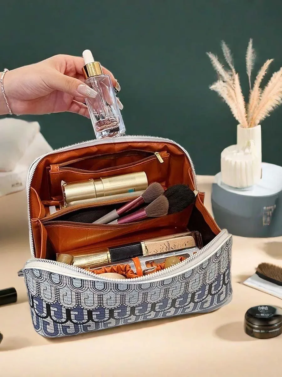 nouveau sac de maquillage femme portable en cuir grande capacité portable voyage cosmétiques zone sac de rangement trousse de toilette logo personnalisation