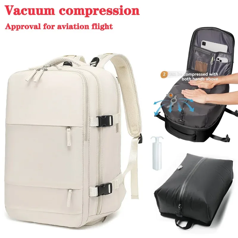 sac à dos de voyage avec pompe à air intégrée sous vide, sac à dos de voyage extensible, équipé d'un système de vide