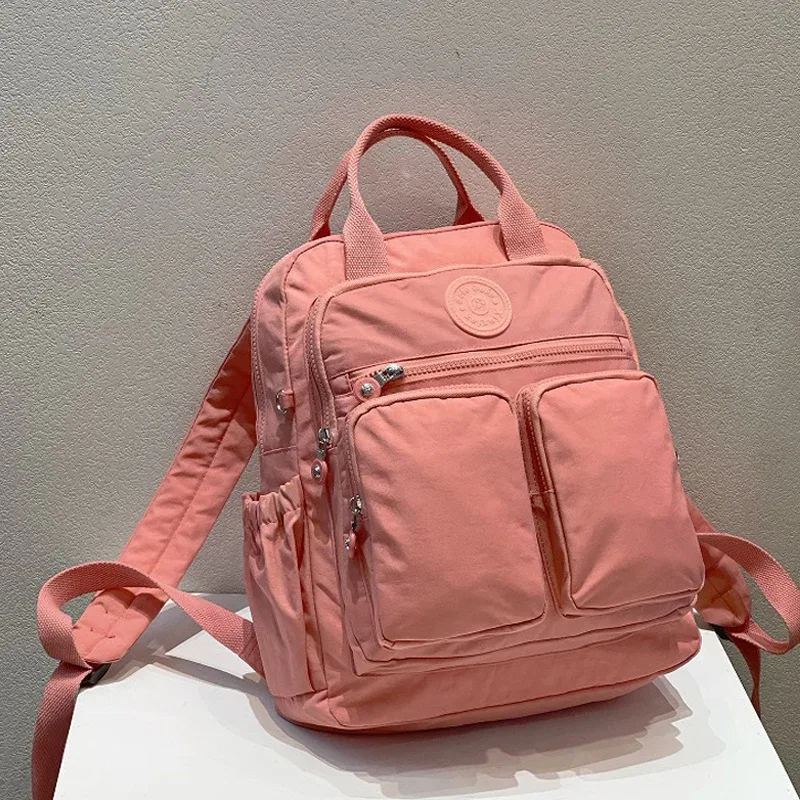 sac à dos imperméable en nylon pour femmes, poignée souple, solide, multi-poches, fermeture éclair, sacs d'école pour ordinateur portable, 2023