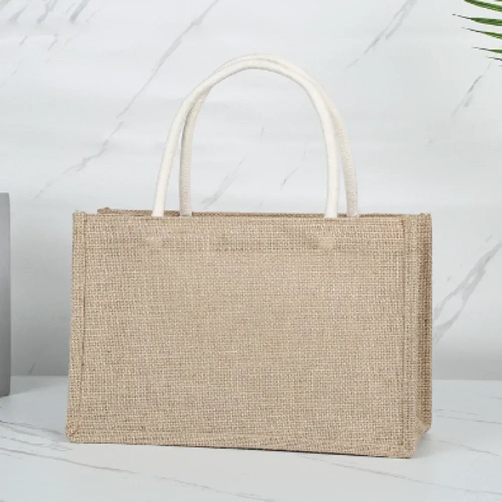 sac fourre-tout en toile de jute imperméable vintage, sacs en bambou, sac à main beige décontracté de grande capacité, sacs de plage portables, sacs d'évaluation de voyage