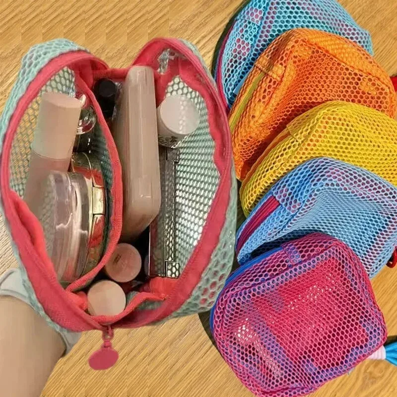 Sac cosmétique coréen léger en maille 2026, sac de rangement carré portable avec fermeture éclair, sac de rangement polyvalent pour articles divers