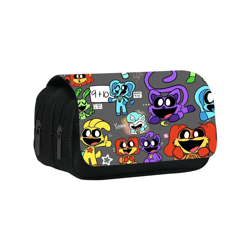 trousse à crayons double couche, créatures souriantes, 22cm/8.7 pouces, sac à stylos d'école pour étudiants, grand rangement, boîte à crayons, cadeau scolaire