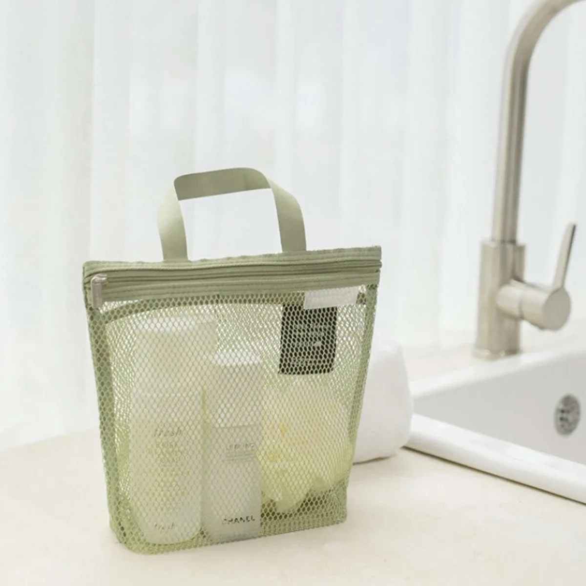 sac de maquillage portable en maille imperméable, sac de bain, sac de sport, sac de rangement pour articles divers, trousse de toilette de voyage