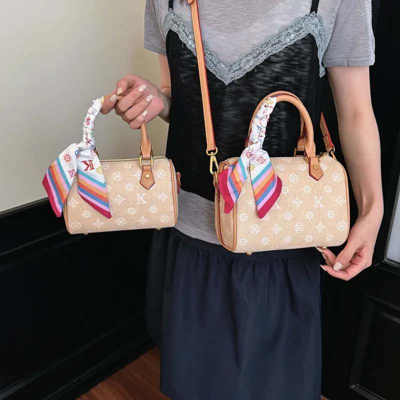 nouveau sac boston imprimé pour femme – sac à bandoulière polyvalent en cuir pu souple – sac à main quotidien