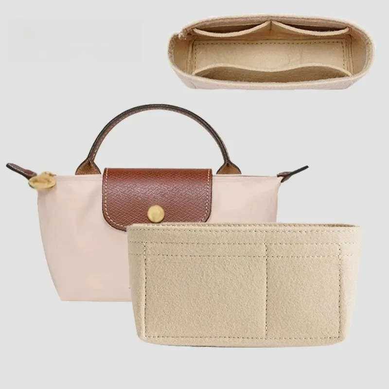 Organisateur en feutre de qualité supérieure pour mini sac en nylon, ultra léger 30g, pochette intérieure, structeur de sac à main, doublure de maquillage avec fermeture éclair