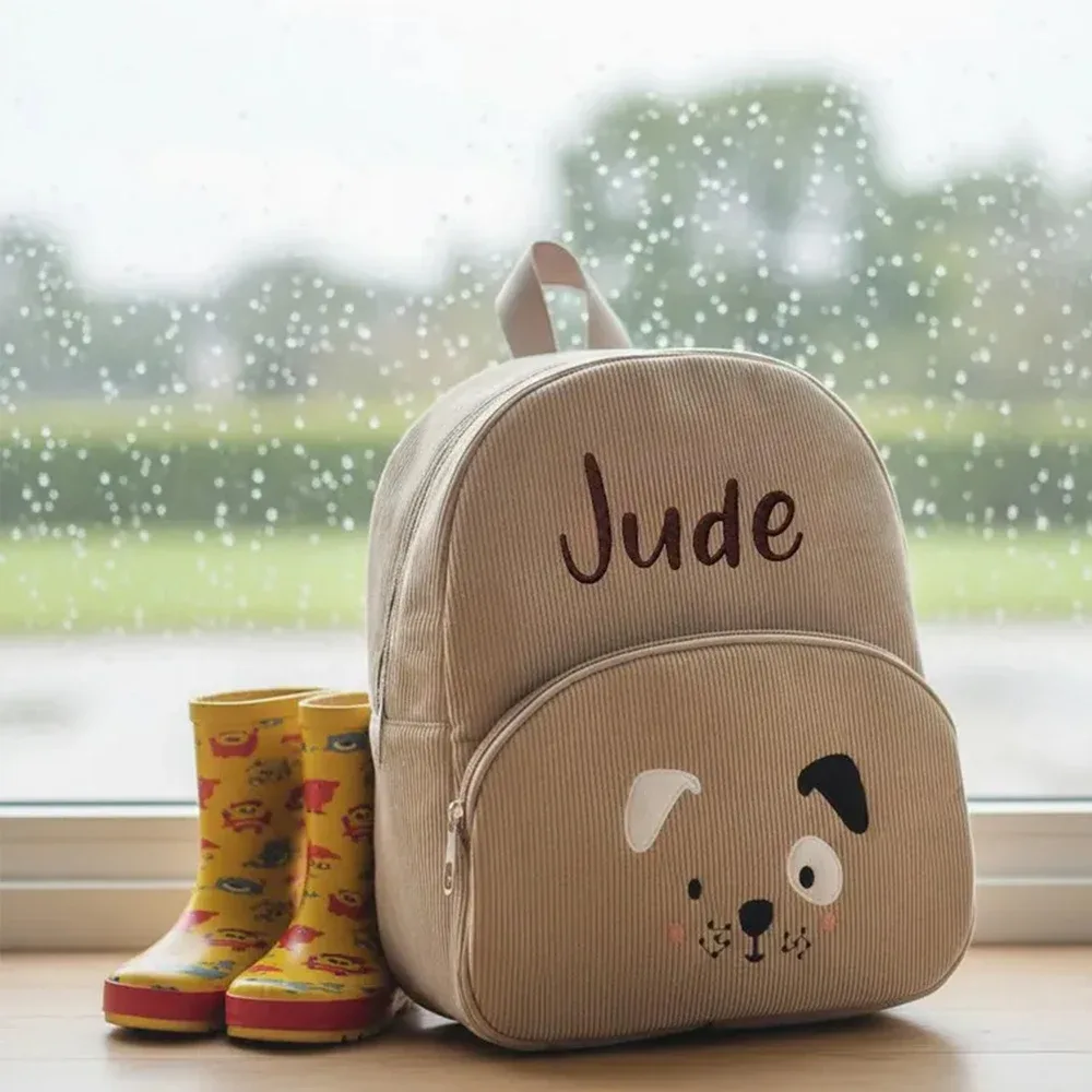 sac à dos en velours côtelé personnalisé avec nom, broderie, sac à dos de loisirs pour étudiants, grande capacité, mignon sac à dos ours en peluche pour la rentrée scolaire