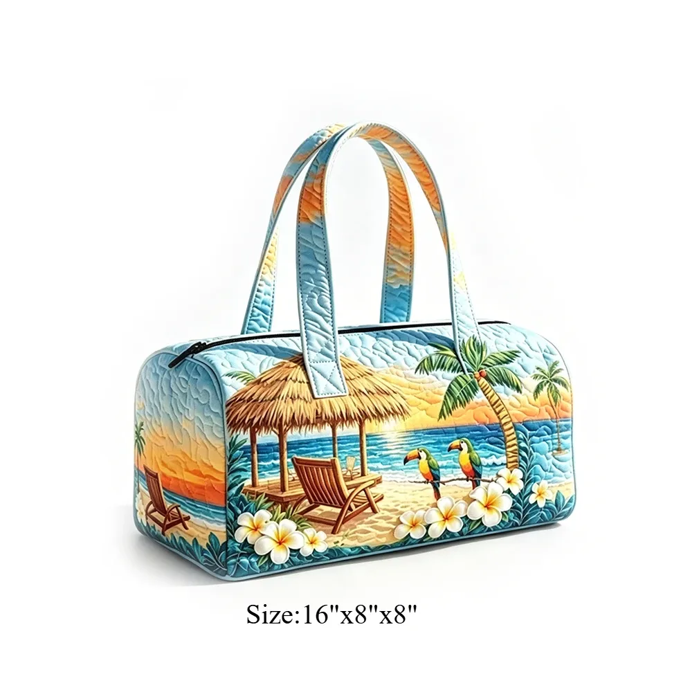 sac de voyage matelassé, sac de week-end, motif floral tropical chat mignon, bagage à main léger pour la plage, les vacances, les fêtes et le sport