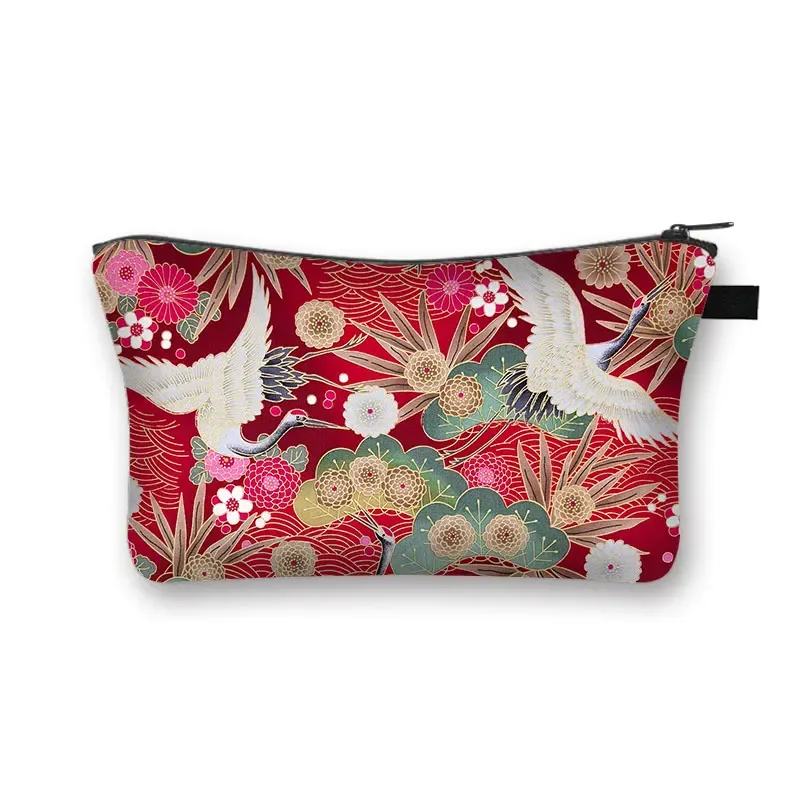 trousse à cosmétiques japonaise koi fish crane pour femmes, trousse de maquillage harajuku, sac de beauté pour filles, trousse de toilette cosmétique hip hop, dragon asiatique