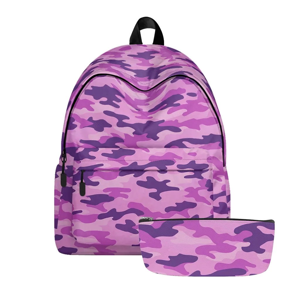 sac à dos imprimé camouflage pastel aquarelle, sacs à crayons, bretelles réglables, sac d'école léger et durable, sac à dos de voyage, ensembles pour adolescents