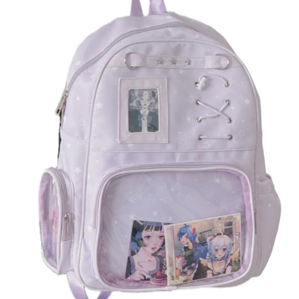 sac à dos transparent à imprimé étoiles, style lolita, itabag transparent, imprimé, avec plusieurs poches, pour usage quotidien.