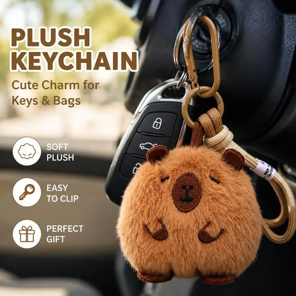 porte-clés en peluche capybara mignon, pendentif animal de dessin animé doux avec mousqueton et cordon, breloque kawaii, ornement de sac à dos, cadeau décoratif