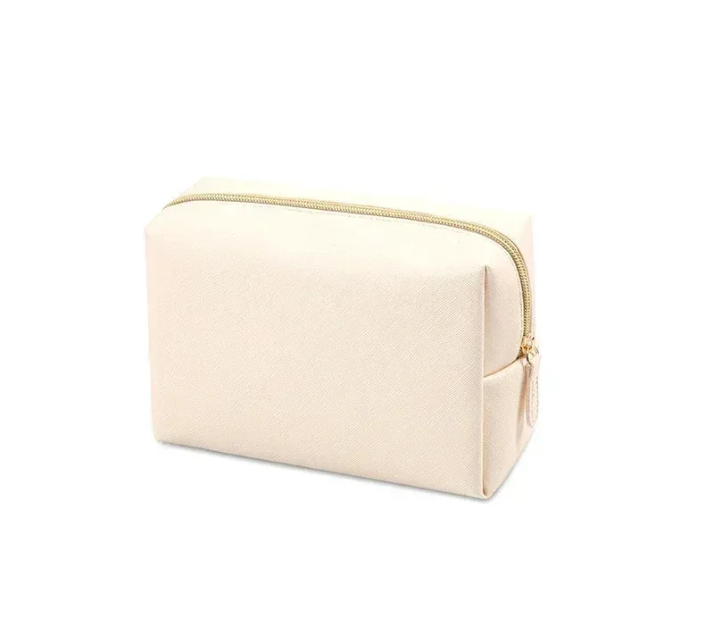 sac de maquillage pour femmes en cuir pu imperméable, couleur unie, trousse de toilette de voyage, organiseur de rangement cosmétique portable