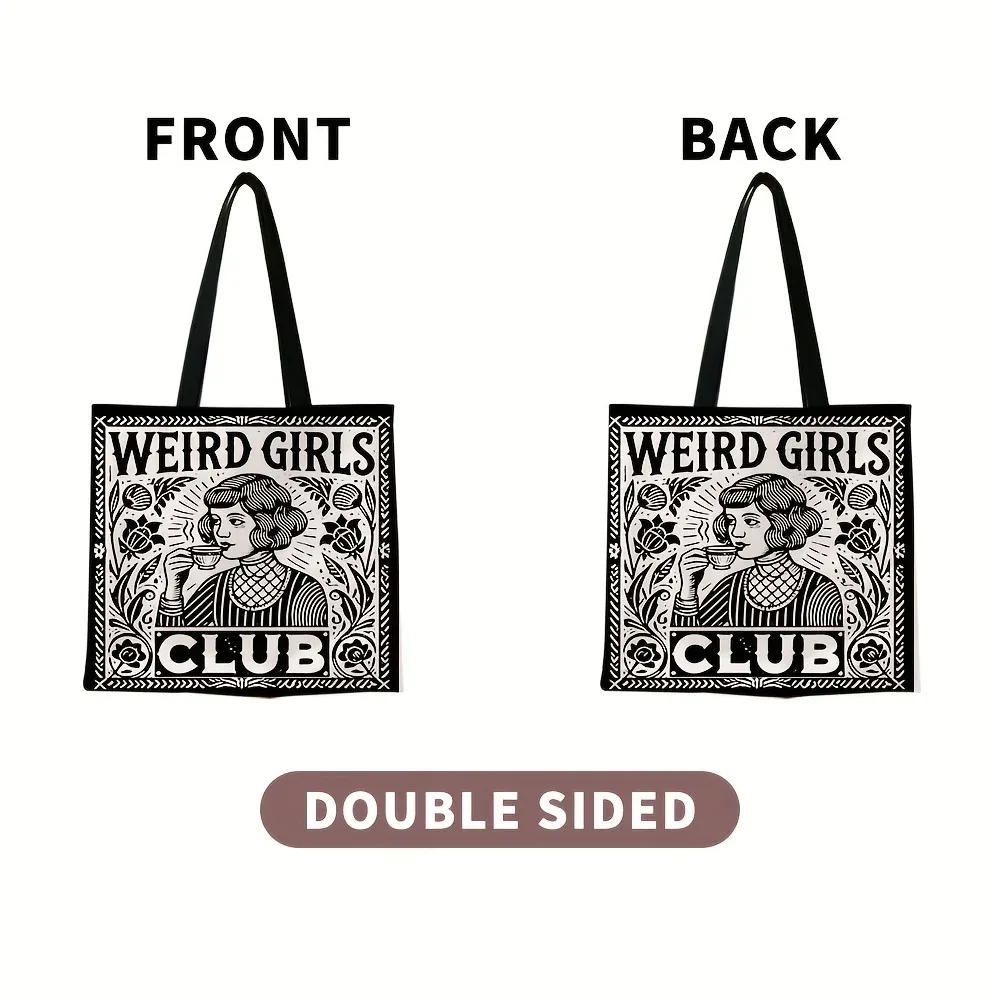 sac fourre-tout weird girls club, design floral noir et blanc élégant, sac à bandoulière pour usage quotidien décontracté, cadeau de noël idéal pour les meilleures amies.