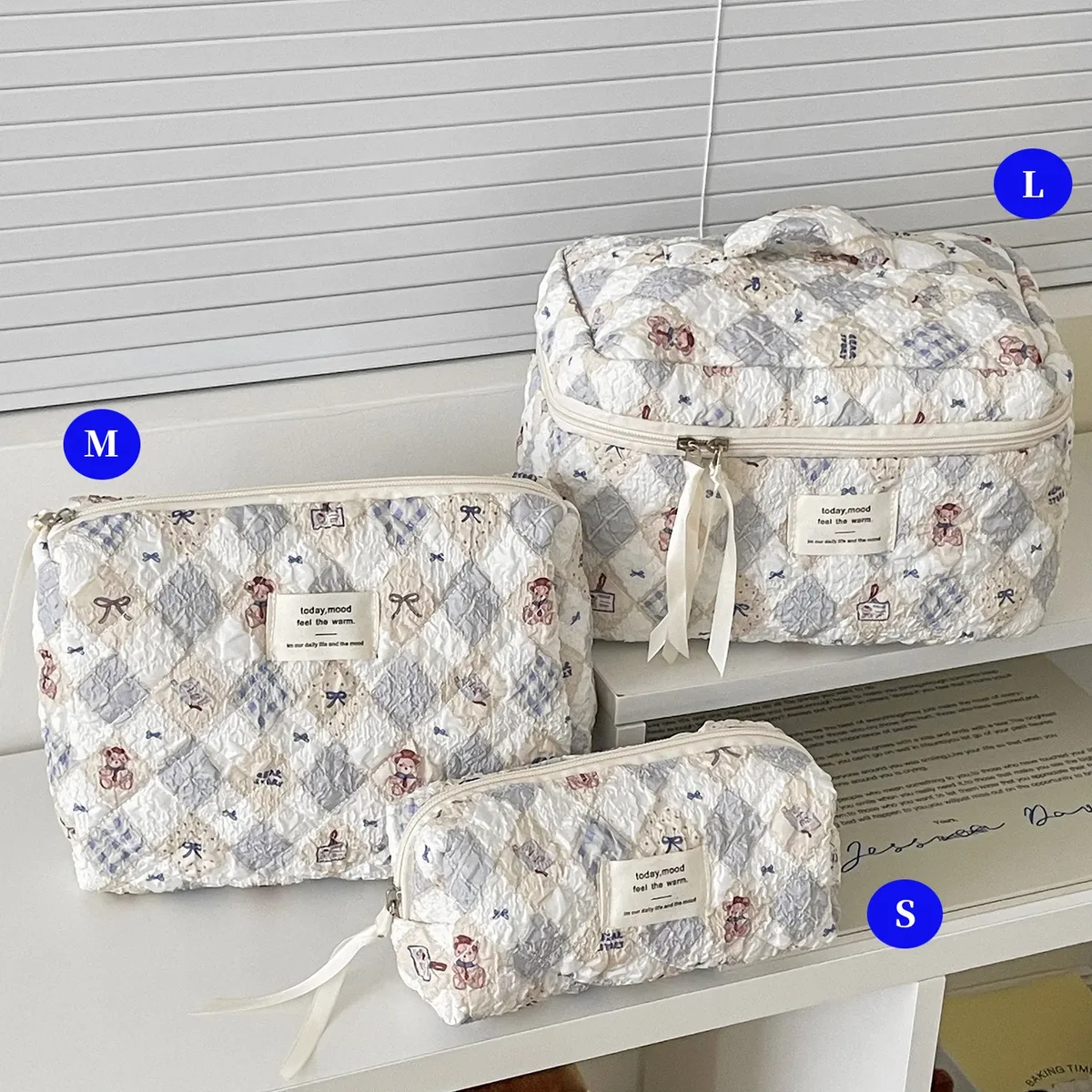 ensemble de trousses de toilette matelassées à fleurs style yt ins, en coton, pour organiser les cosmétiques, sacs de voyage pour articles de toilette, comme cadeau pour filles