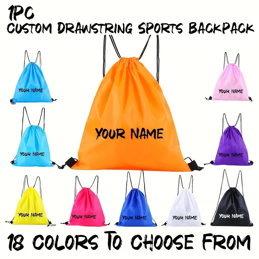 Sac à dos à cordon personnalisable - Nom/texte personnalisé créatif, sac de rangement à cordon durable, disponible en différentes couleurs
