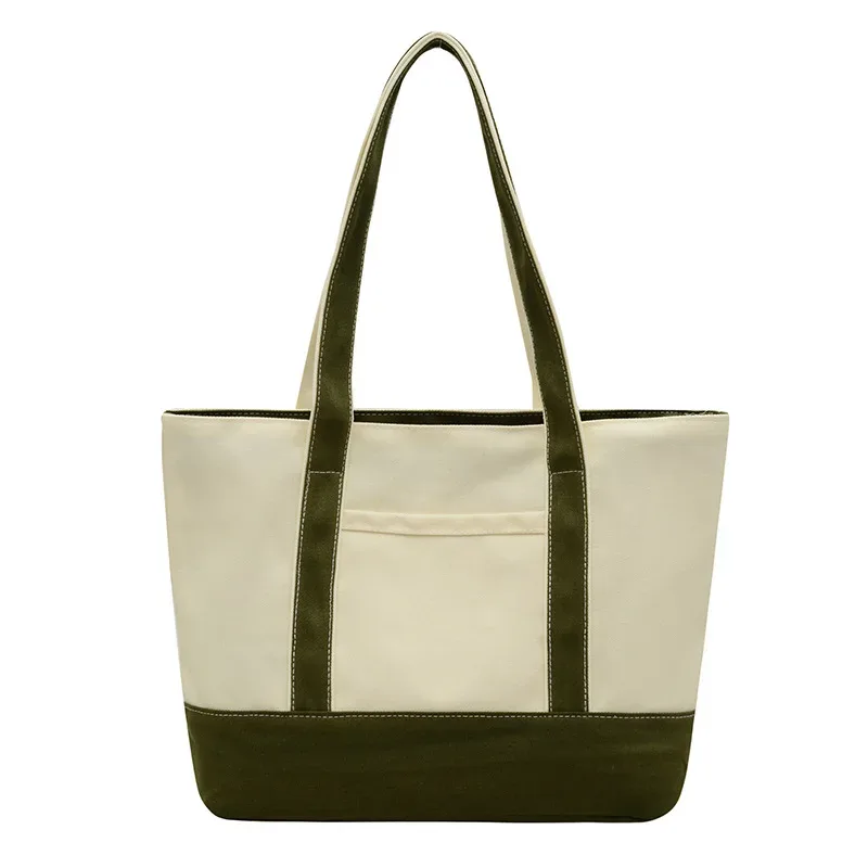 sac à bandoulière en toile personnalisable avec nom, poche avant color block, grand sac fourre-tout décontracté réutilisable pour femme, plage, shopping quotidien