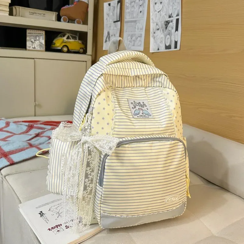 sac à dos d'étudiant stripe star, grande capacité, sacs à dos tendance, portables et légers, mochilas mujer, bolsas feminina
