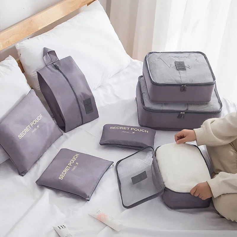 ensemble de 6/7 pièces, sac de rangement de voyage, grande capacité, bagages, vêtements, tri, organisateur, valise, pochette, étui, chaussures, emballage, sac cube