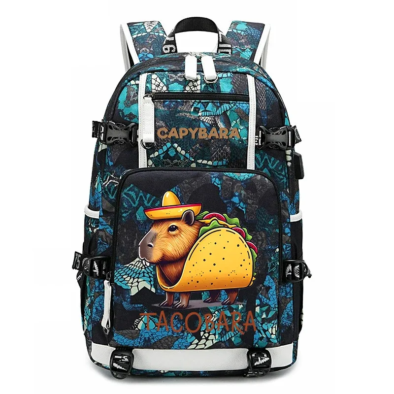 sac à dos d'étudiant à grande capacité avec imprimé de capybara, pour garçons et filles, sac de voyage décontracté, sac d'école léger et durable, utilisation quotidienne